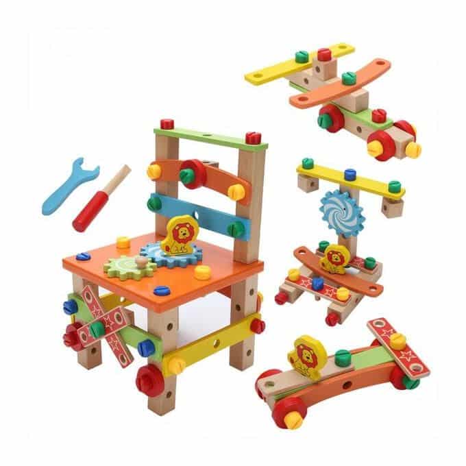 Chaise de Bricolage en Bois à Assembler – Jeu de Construction Montessori avec Outils et Écrous pour Enfants