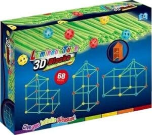 Kit Construction 3D Lumineux 68/128 Pièces - Jeu de Bâtonnets et Boules pour Construire Structures Géantes STEM
