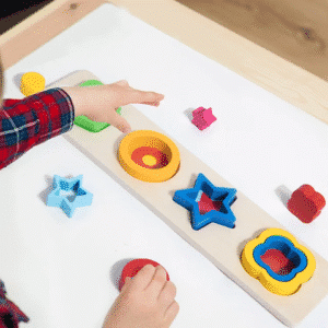 Puzzle Géométrique à Couches Multiples en Bois - Jeu d'Encastrement 4 Formes avec Pièces Superposées Montessori