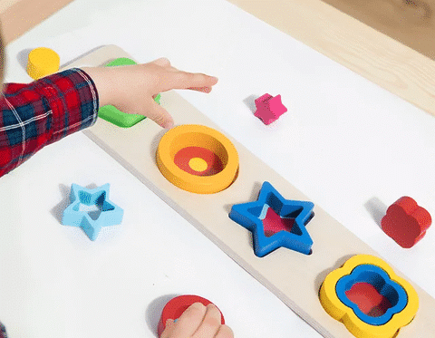 Puzzle Géométrique à Couches Multiples en Bois – Jeu d’Encastrement 4 Formes avec Pièces Superposées Montessori
