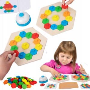 Jeu de Puzzle Hexagonal Honeycomb avec Sonnette - Jeu Montessori de Rapidité et Logique avec 36 Cartes Défis