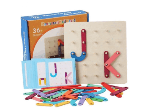 Géoboard Montessori Lettres et Chiffres – Plateau Éducatif à Chevilles en Bois – Apprentissage Alphabet Arabe Français