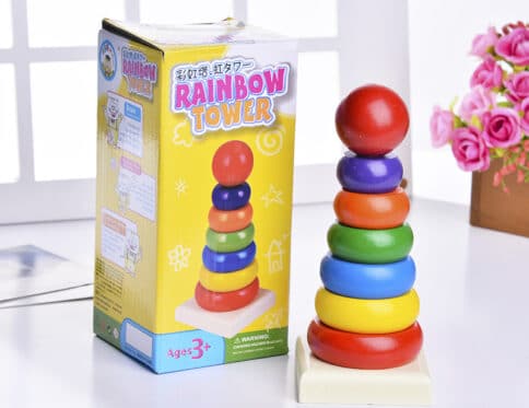 Tour Arc-en-Ciel Empilable Bois | 7 Anneaux Tailles Graduées | Maroc