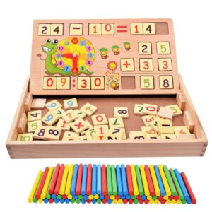 Boîte Mathématiques Montessori Bois | Bâtonnets Comptage + Horloge | Maroc