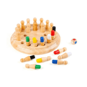 Jeu de Mémoire en Bois Montessori | 24 Pions Colorés avec Dé