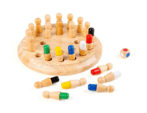 Jeu de Mémoire en Bois Montessori | 24 Pions Colorés avec Dé