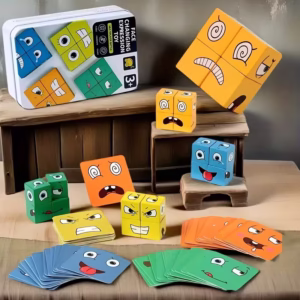 Jeu de Cubes Expressions Faciales Magnétiques - Puzzle Émotions Changeantes Bois Éducatif Montessori Enfants
