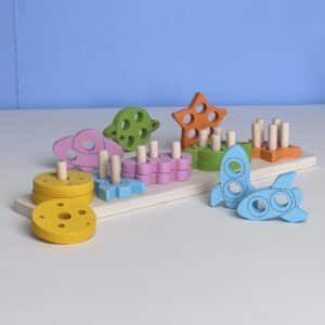 Jeu Enfilage Formes Géométriques Montessori | Comptage Empilage | Maroc