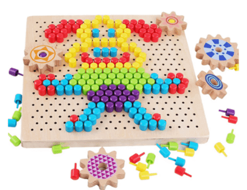 Plateau Mosaïque Montessori Pixel Art – 296 Champignons Colorés –