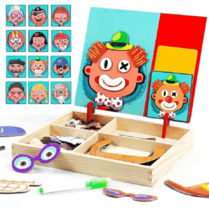 Puzzle Magnétique en Bois Visages - 12 Cartes & Accessoires Magnétiques Créatifs