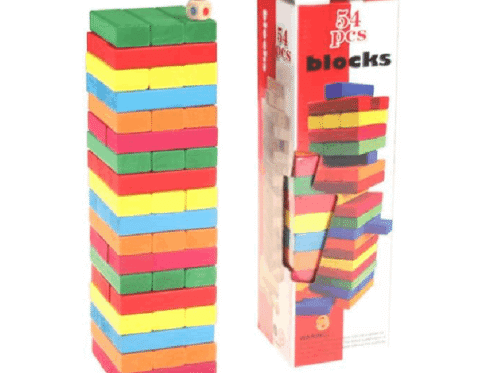 Tour d’Équilibre en Bois 54 Blocs Colorés – Jeu Montessori de Motricité Fine