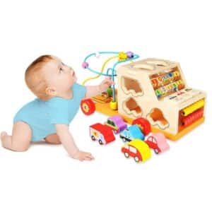 Camion Éducatif Multifonction 10 en 1 en Bois - Centre d'Activités Montessori avec Labyrinthe de Perles et Boulier