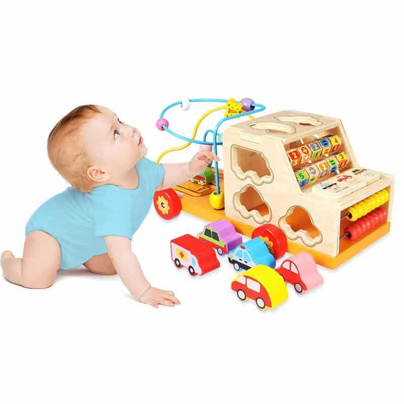 Camion Éducatif Multifonction 10 en 1 en Bois – Centre d’Activités Montessori avec Labyrinthe de Perles et Boulier