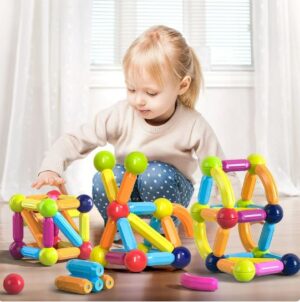 Bâtonnets Magnétiques de Construction - Jeu de Construction STEM avec Barres et Boules Aimantées pour Enfants