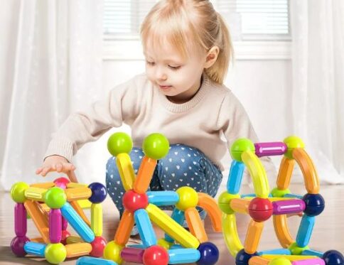 Bâtonnets Magnétiques de Construction – Jeu de Construction STEM avec Barres et Boules Aimantées pour Enfants