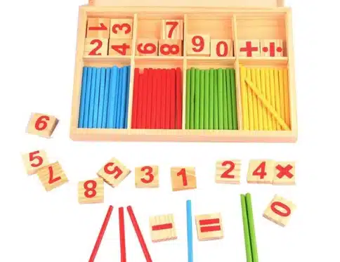 Bâtonnets de Calcul Mathématique en Bois Montessori – Boîte de Comptage avec Chiffres et Symboles |
