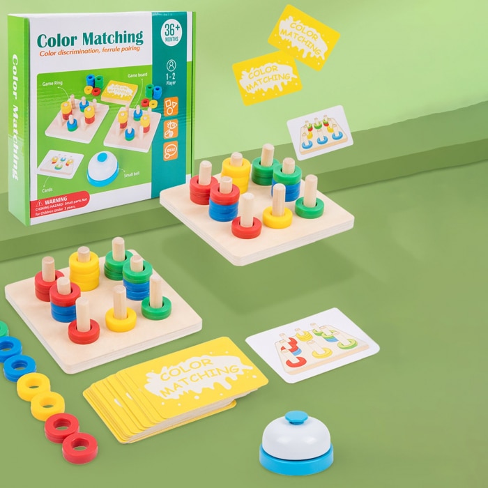 Jeu d’Association Montessori Color Matching – Jeu de Rapidité et Tri des Couleurs avec Sonnette et 96 Cartes Défis