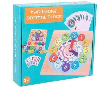 Horloge Éducative en Bois 2-en-1 – Puzzle Montessori avec Apprentissage de l’Heure et des Mathématiques