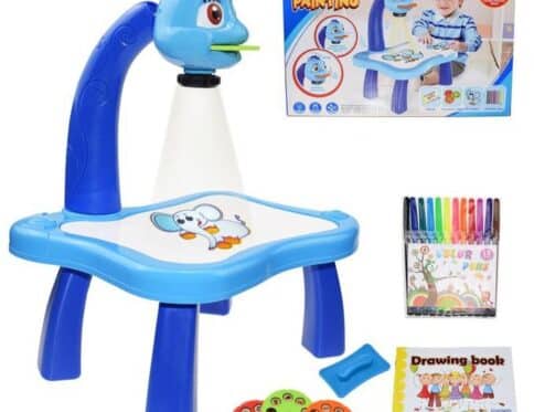 Table de Dessin avec Projecteur Lumineux – Jeu Créatif Musical avec Lumière LED, 24 Motifs et Feutres