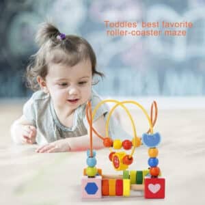 Labyrinthe de Perles en Bois Coloré - Jeu de Motricité Fine avec Circuits et Formes Géométriques